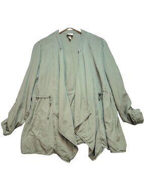 Knox Rose Women's Boho Open Front Cardigan Jacket Long Sleeve Size L Army Green